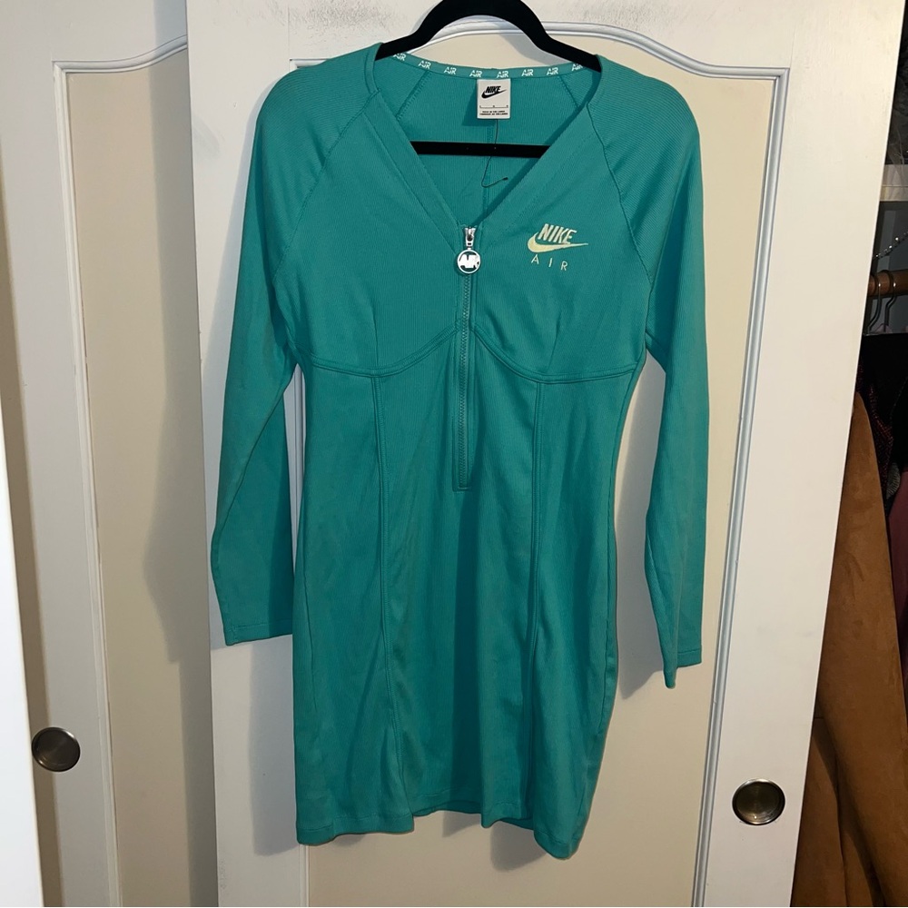 Nike Air Ribbed Long Sleeve Teal 1/2 Zip Athletic Dress - Picture 2 of 9